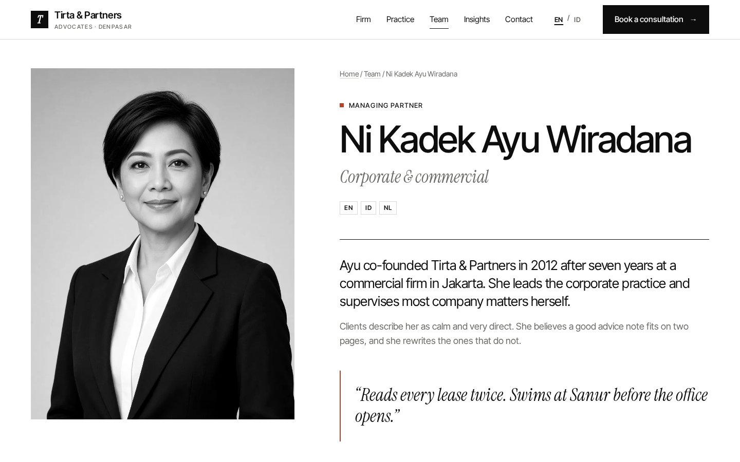 Halaman profil advokat Tirta & Partners