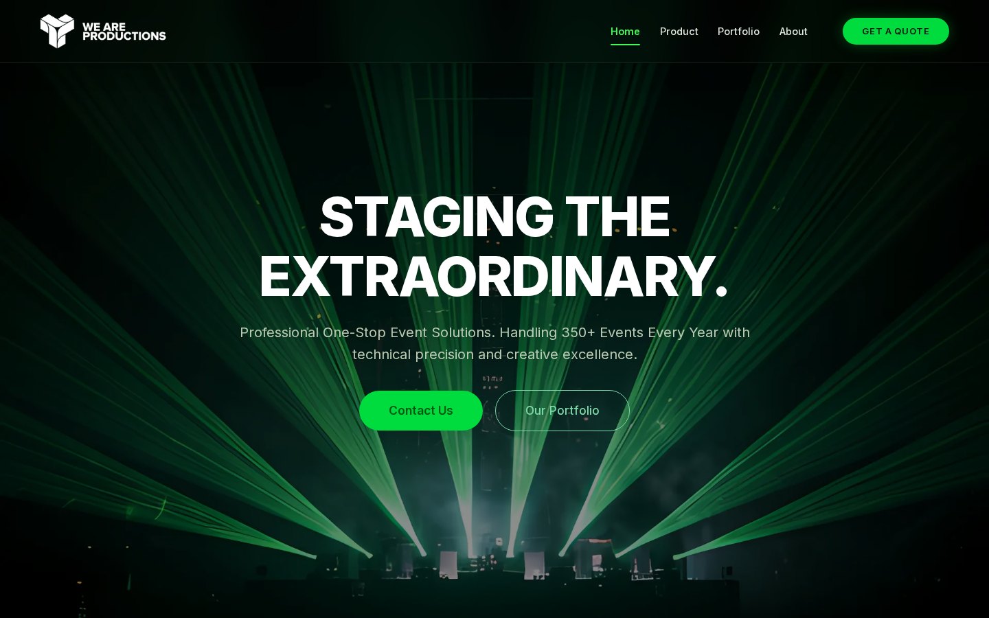 We Are Productions Bali: An event production website with an equipment catalogue and quote requests